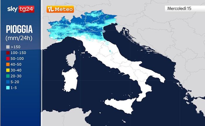 Precipitazioni previste per Mercoledì 15 Luglio