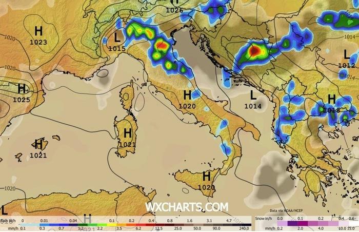 Le precipitazioni previste tra il tardo pomeriggio e la sera di Mercoledì 27 Maggio