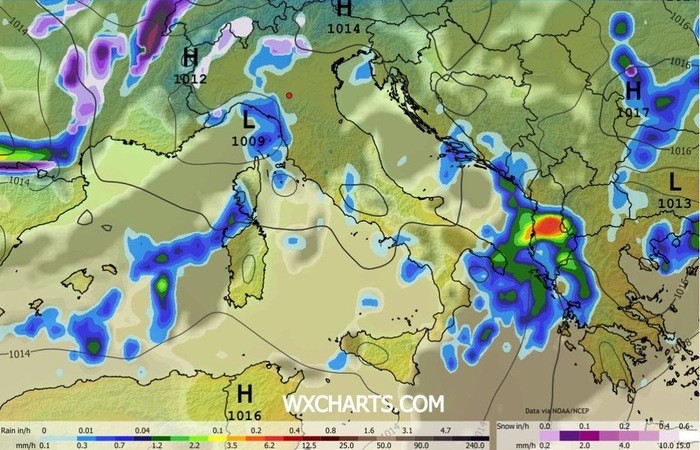Le precipitazioni previste per le prossime ore