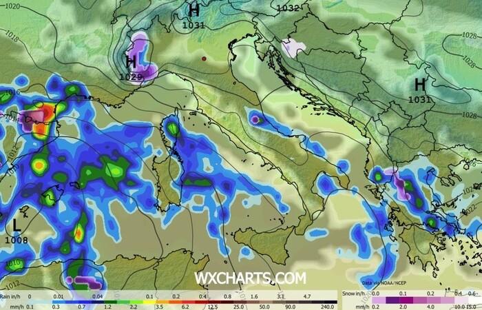 Le precipitazioni previste per le prossime ore
