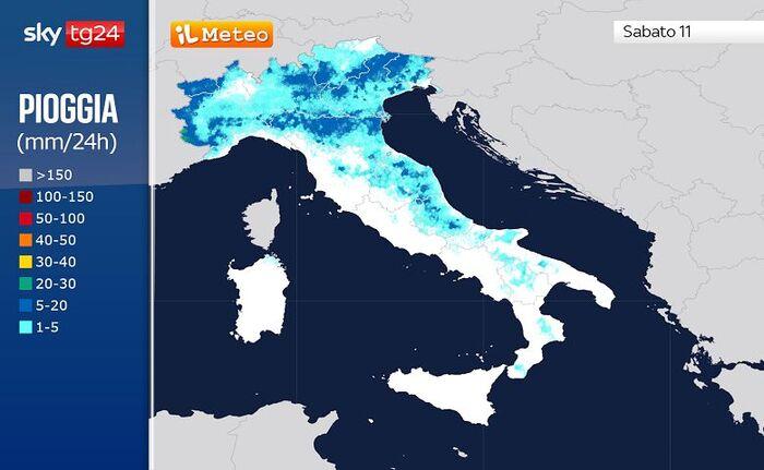 Le precipitazioni previste per Sabato 11 Luglio