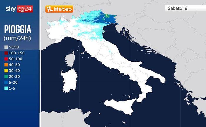 Le precipitazioni previste per Sabato 18 Luglio