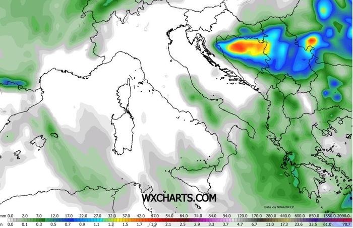 Precipitazioni previste per Sabato 28 Marzo 2026