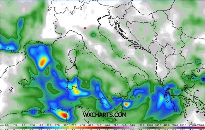 Gli accumuli di precipitazioni previsti per Sabato 31 Gennaio 2026