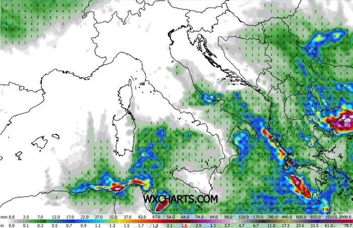 Gli accumuli di precipitazioni previsti per Venerdì 28 Novembre 2025