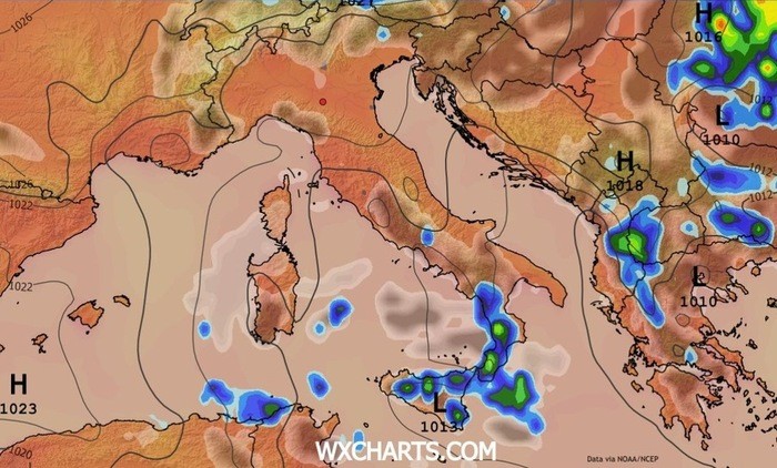 Le precipitazioni previste per Venerdì 3 Luglio