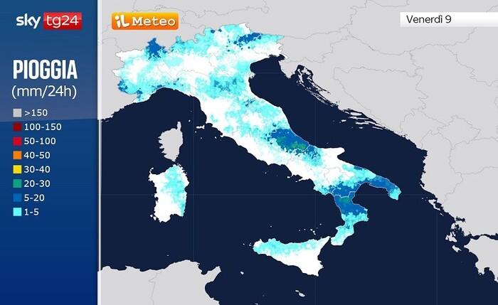 Precipitazioni previste per Venerdì 9 Maggio