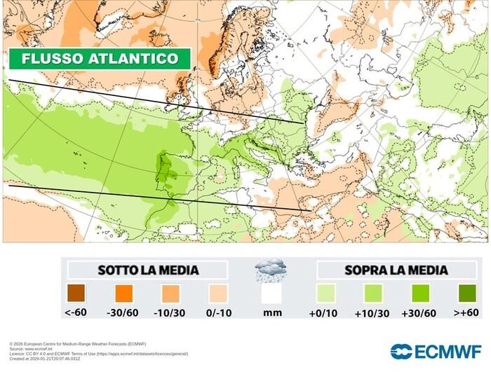 Precipitazioni sopra la media nelle prossime settimane di Febbraio