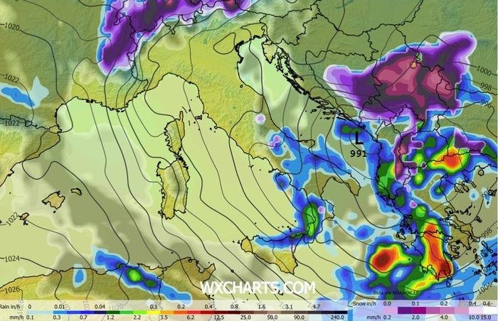 Le precipitazioni previste per le prossime ore