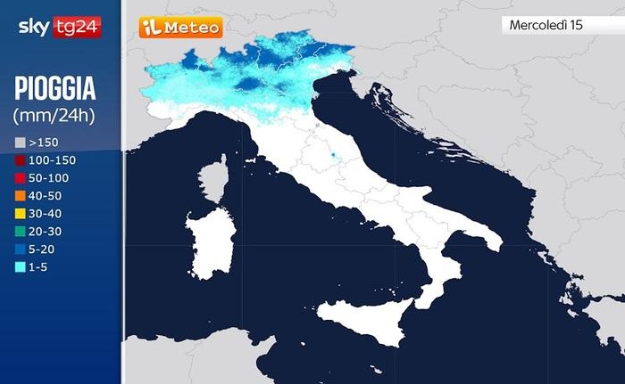 Le precipitazioni previste per Mercoledì 15 Luglio