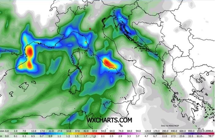 Precipitazioni previste per Venerdì 23 Gennaio 2026