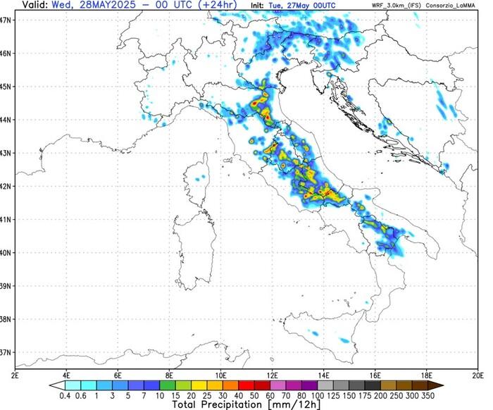 Zone a rischio piogge e temporali per Martedì 27 Maggio