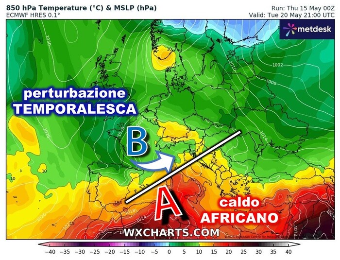 Italia divisa tra una perturbazione temporalesca e il caldo anticiclone africano