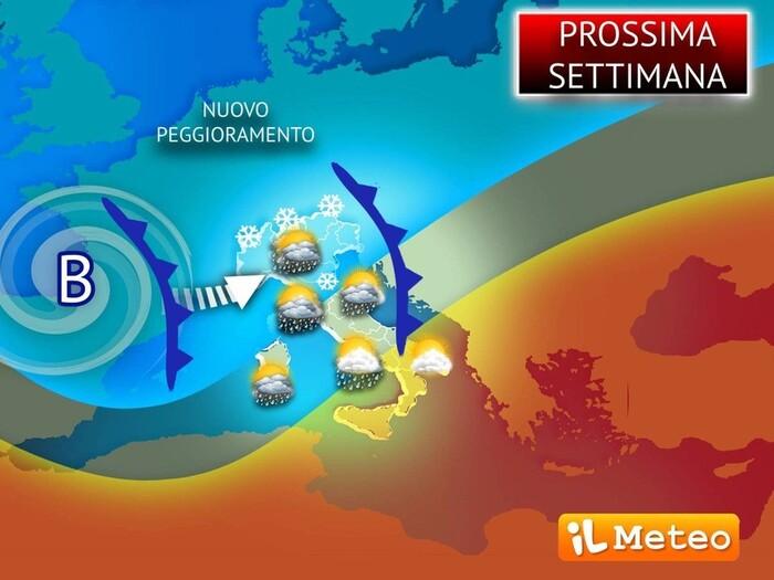 Previsioni aggiornate per la prossima settimana: ancora maltempo sull'Italia
