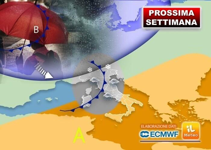 Previsioni aggiornate per la prossima settimana: ancora maltempo sull'Italia