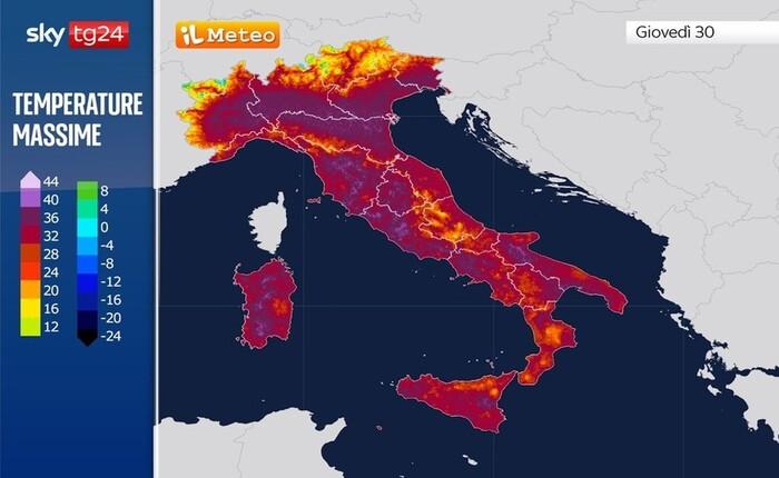Le temperature massime previste a metà della prossima settimana