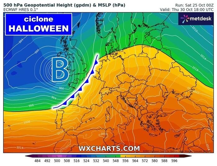 Il ciclone di Halloween in discesa dal Nord Atlantico verso l'Italia