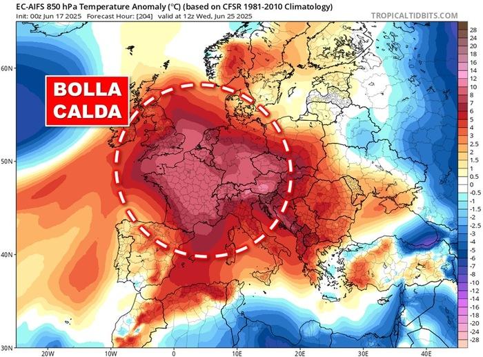 Bolla calda in arrivo sull'Europa: temperature fino a +10/12°C oltre le medie climatiche