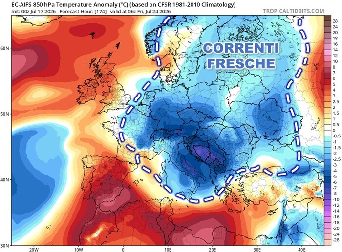 Venerdì 24 Luglio: l'aria fresca dalla Scandinavia dilagherà sull'Italia