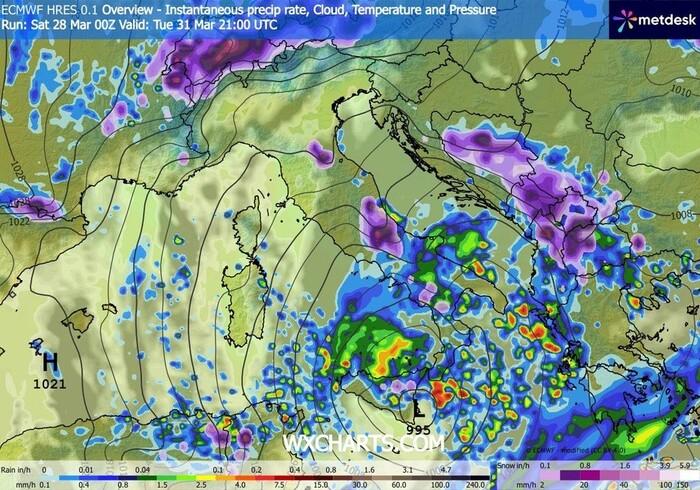 Vortice Mediterraneo: rischio di forti precipitazioni su molte delle nostre regioni