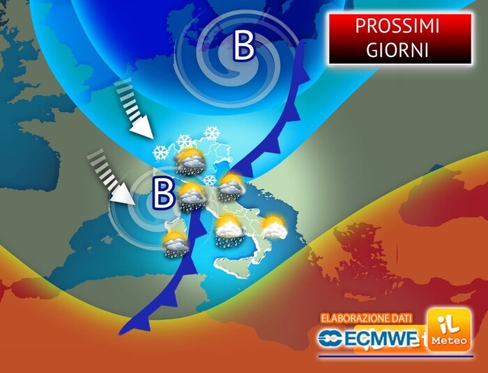 Settimana molto dinamica con nuove piogge, venti freddi e anche neve