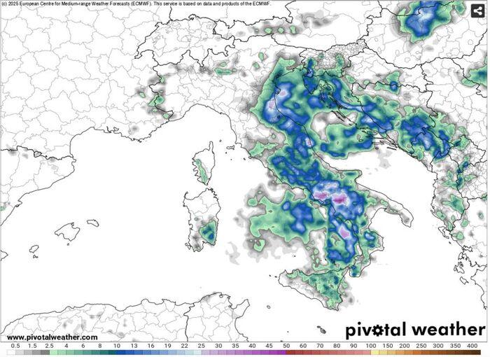 Le aree più colpite nei prossimi giorni