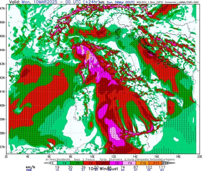 Raffiche di vento previste per la sera di Domenica 9