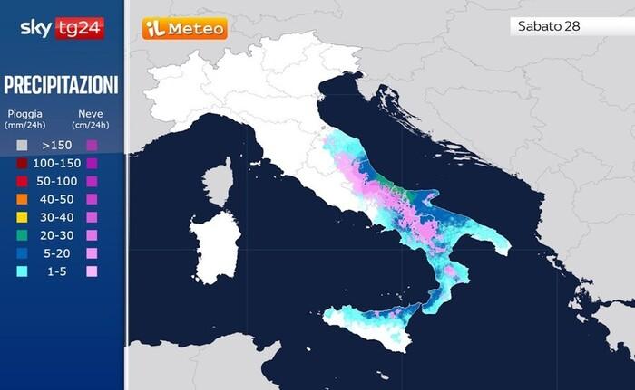 Piogge e nevicate previste nel corso di Sabato 28 Marzo