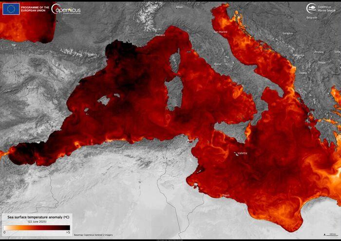 Anomalie di temperature sul Mar Mediterraneo