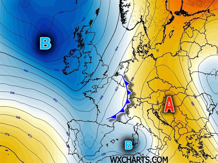 Situazione sinottica prevista per la sera di Domenica 12 Aprile