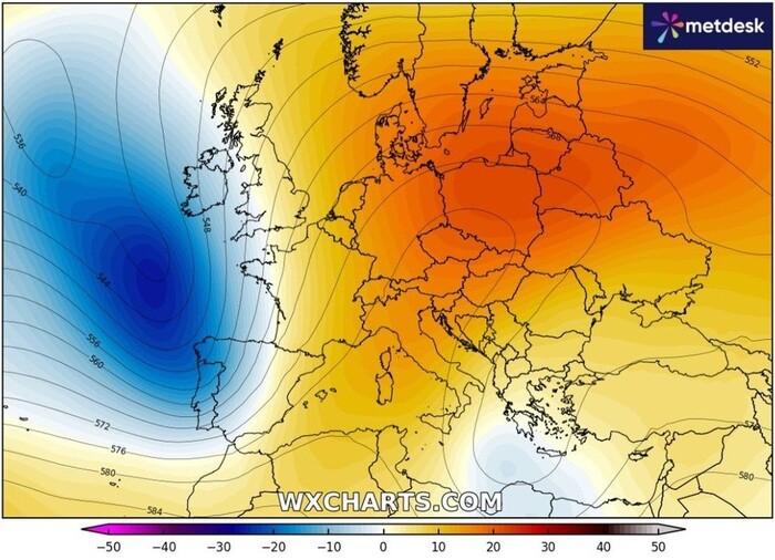 Situazione barica prevista per metà settimana
