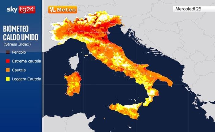 La mappa dello Stress Index per Mercoledì 25 Giugno