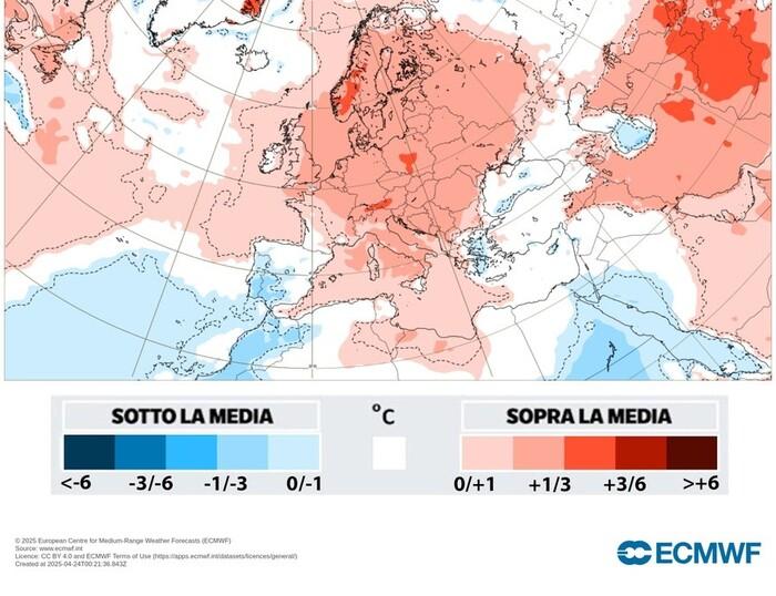 Maggio: temperature sopra le medie di circa 1,5°C sull'Italia