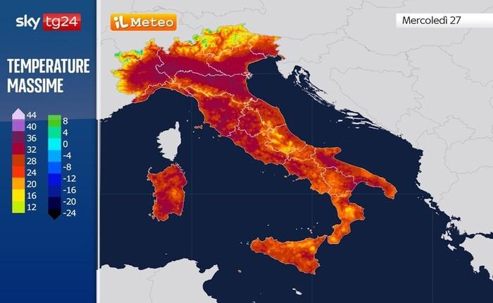 Le temperature massime previste in avvio della prossima settimana