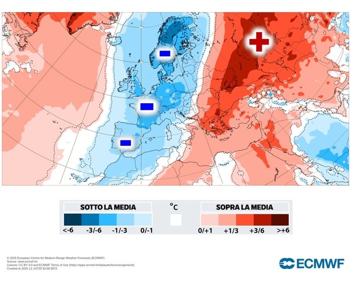 Temperature sotto la media su buona parte dell'Italia