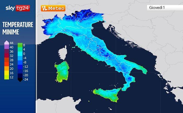 Le temperature minime previste la notte di San Silvestro