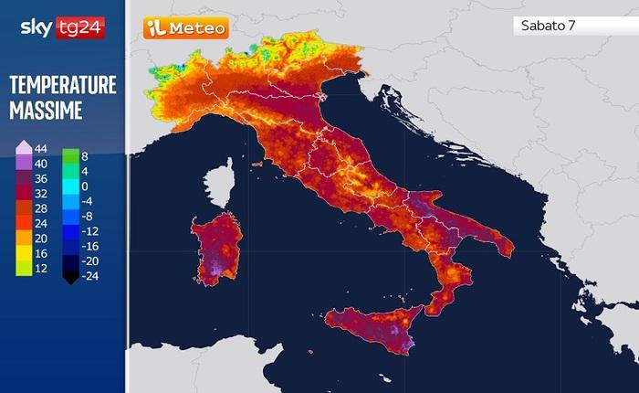 Temperature massime previste per Venerdì 6 Giugno 2025