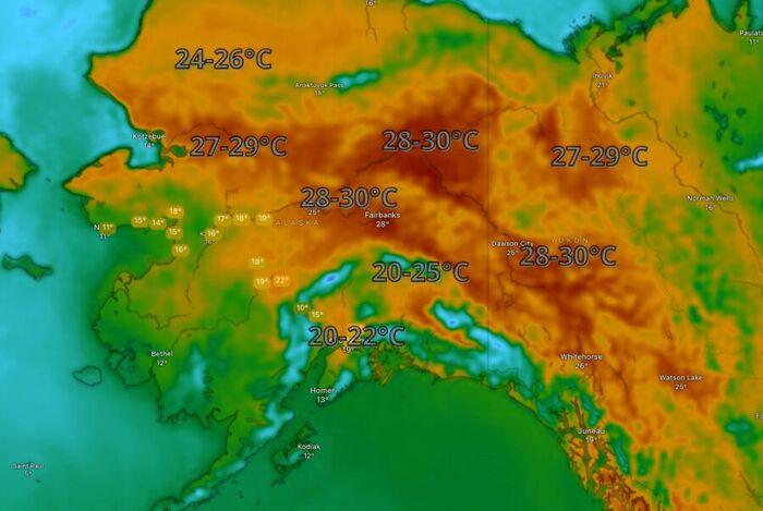 Temperature previste in Alaska per il weekend