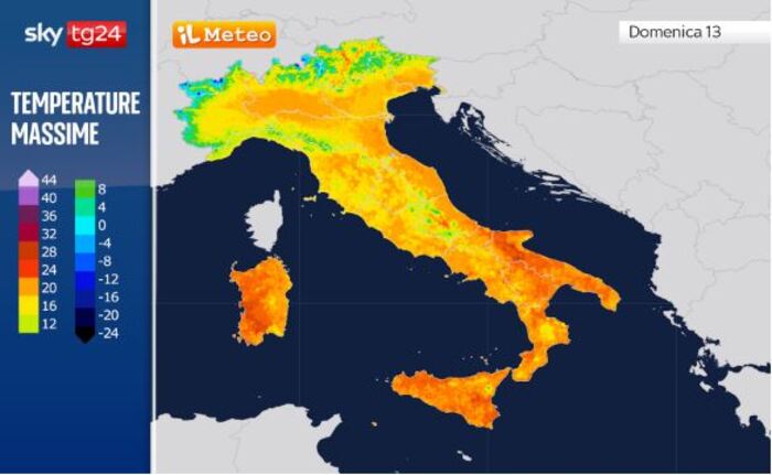 Le temperature previste per Domenica 13 Aprile