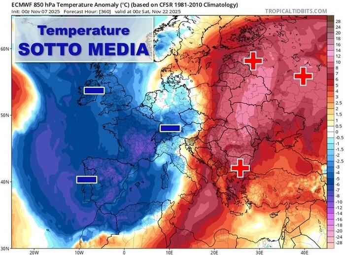 Temperature sotto la media climatica dal 20-21 Novembre su buona parte dell'Europa
