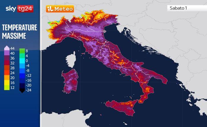 Le temperature roventi previste per Sabato 1 Agosto
