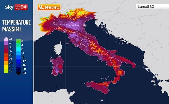 Temperature previste per Lunedì 30 Giugno