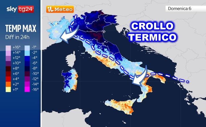 Crollo termico di 8-10°C previsto per Domenica 6 Aprile