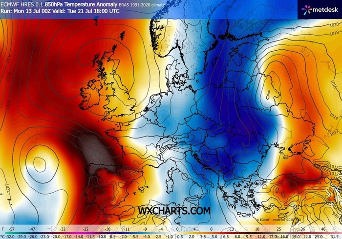 Lo scenario estremo previsto dal Centro Europeo per l'ultima decade di Luglio