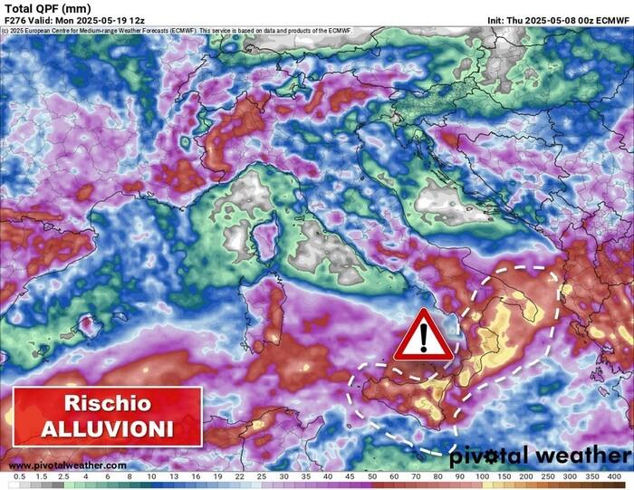 Piogge alluvioni previste al passaggio del ciclone simil tropicale