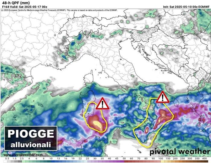 Piogge alluvioni previste al passaggio del ciclone simil tropicale