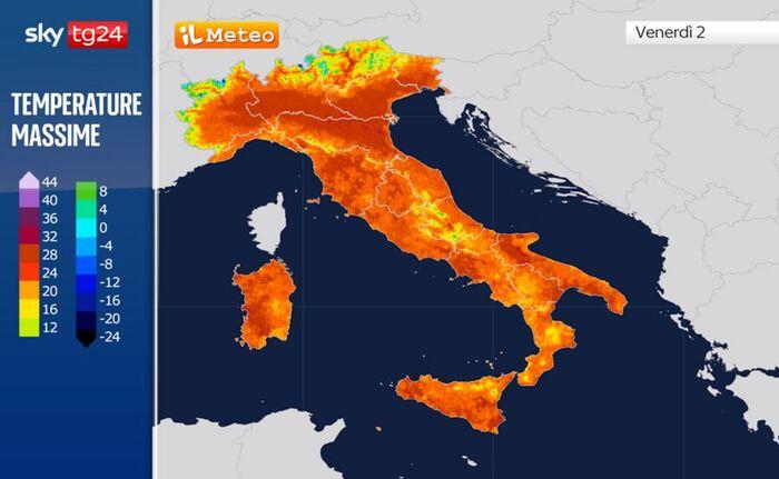 Temperature massime previste per Venerdì 2 Maggio