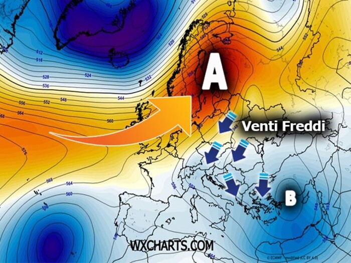 Masse d'aria fredda affluiscono sull'Italia
