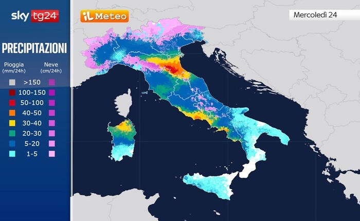 Piogge e nevicate previste per la Vigilia di Natale