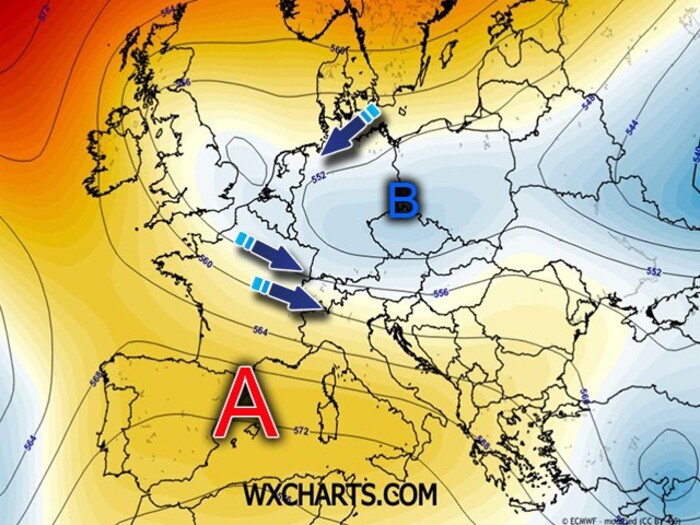 Configurazione barica prevista per domenica 19 Aprile